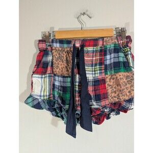Aerie Womens Plaid Patches Ruffle Pajama Shorts Sz S Lounge Casual Sleepwear